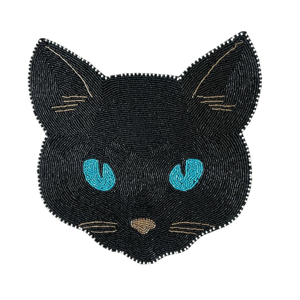 Halloween BLACK CAT Beaded Placemat Charger 14" Christian Lacroix Spooky New
